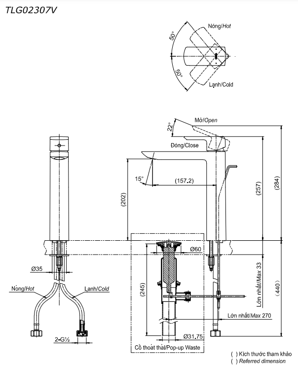 Vòi lavabo nóng lạnh GR TOTO TLG02307V