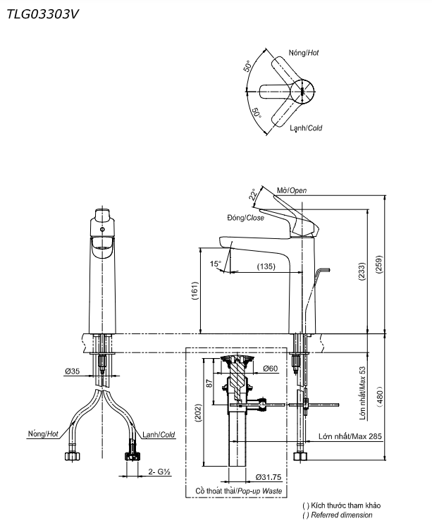 Vòi lavabo nóng lạnh GS TOTO TLG03303V