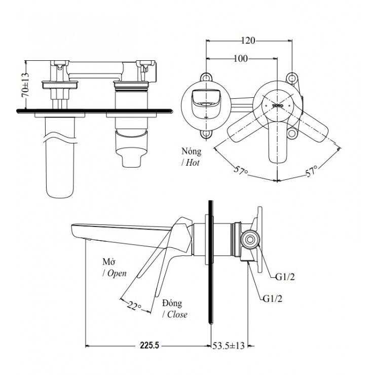 Vòi lavabo nóng lạnh gắn tường GS TOTO TLG03308BB (TLG03308B)