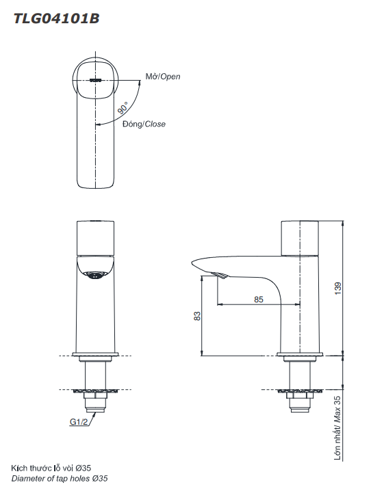 Vòi lavabo lạnh TOTO TLG04101B