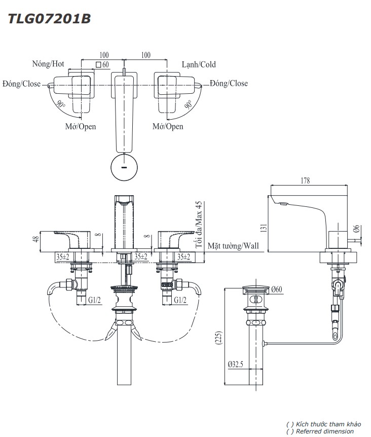 Vòi lavabo nóng lạnh GE TOTO TLG07201BA