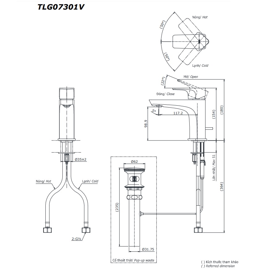 Vòi lavabo nóng lạnh GE TOTO TLG07301V