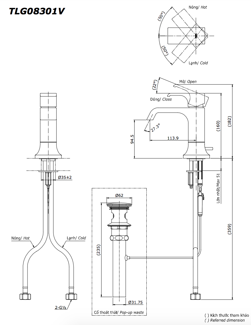 Vòi lavabo nóng lạnh GC TOTO TLG08301V
