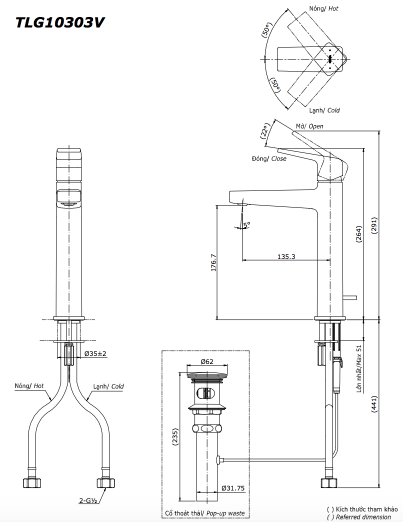 Vòi lavabo nóng lạnh GB TOTO TLG10303V