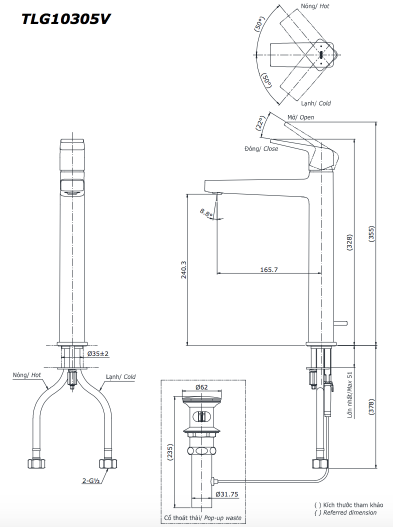 Vòi lavabo nóng lạnh GB TOTO TLG10305V