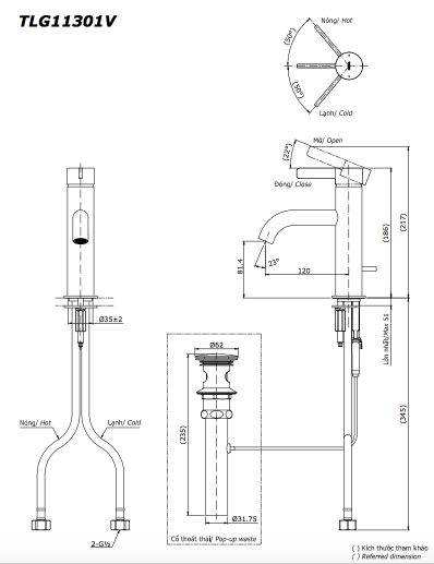 Vòi lavabo nóng lạnh GF TOTO TLG11301V