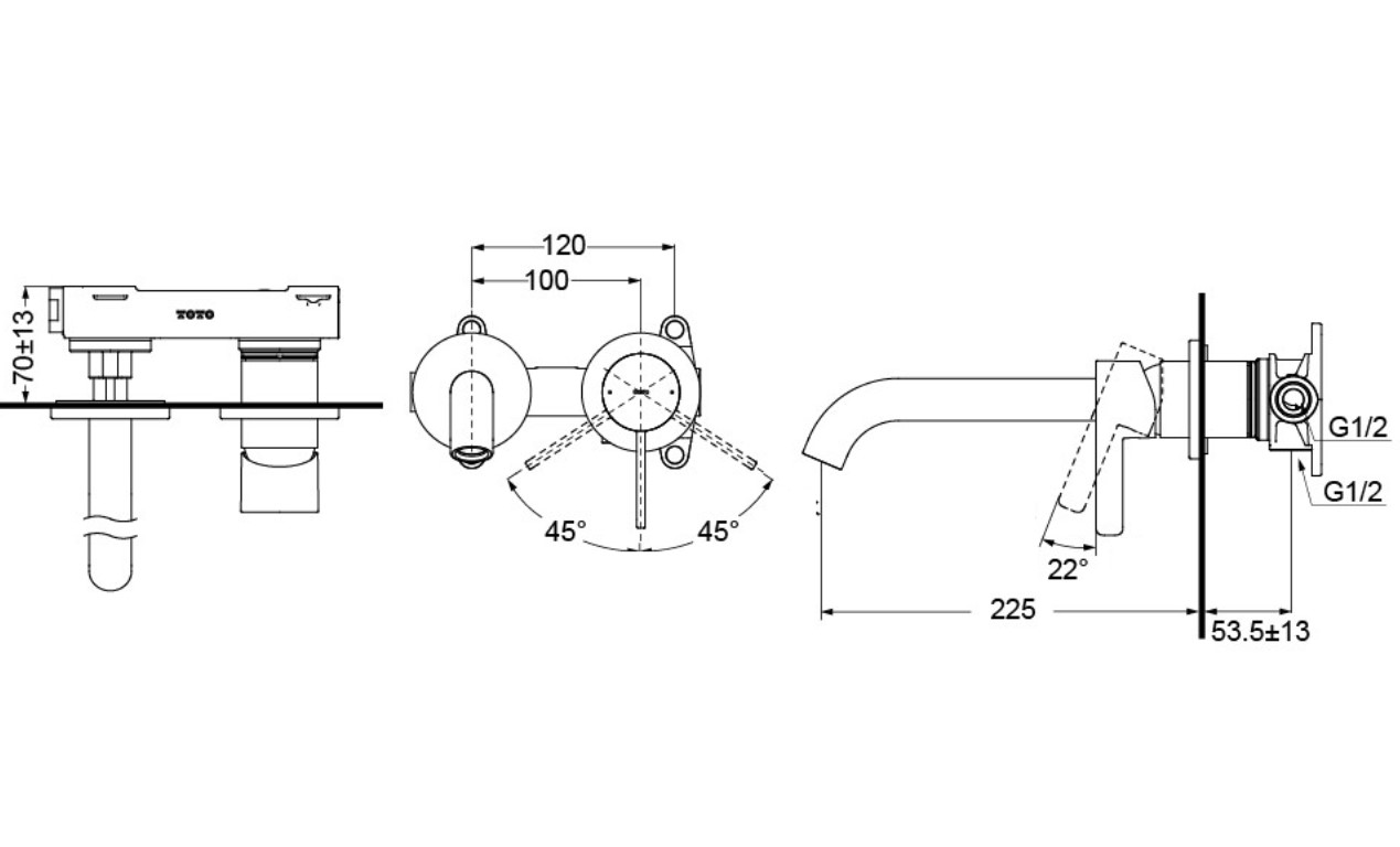 Vòi lavabo nóng lạnh gắn tường GF TOTO TLG11308BA (TLG11308B)