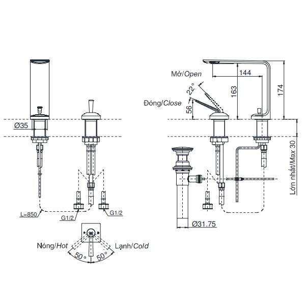 Vòi lavabo nóng lạnh ZL TOTO TLP02304B