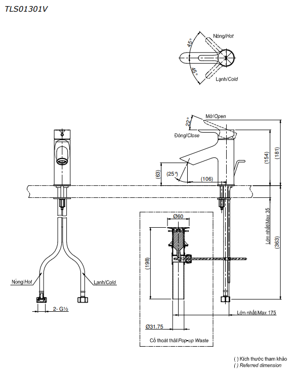 Vòi lavabo nóng lạnh LB TOTO TLS01301V