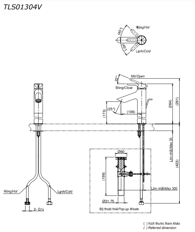 Vòi lavabo nóng lạnh LB TOTO TLS01304V