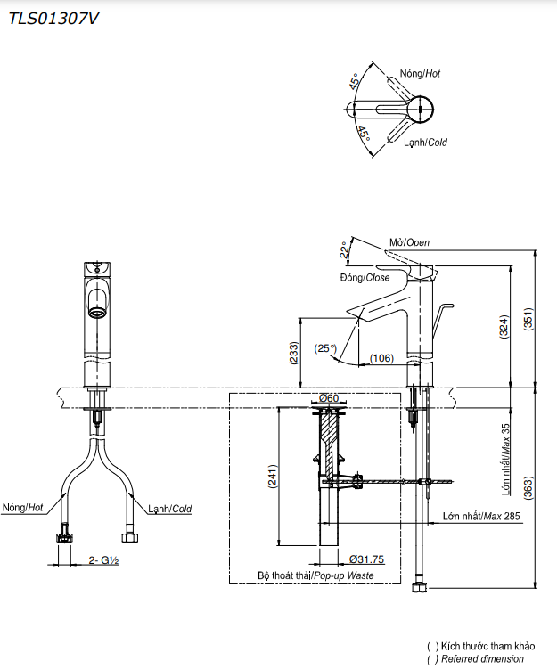 Vòi lavabo nóng lạnh LB TOTO TLS01307V