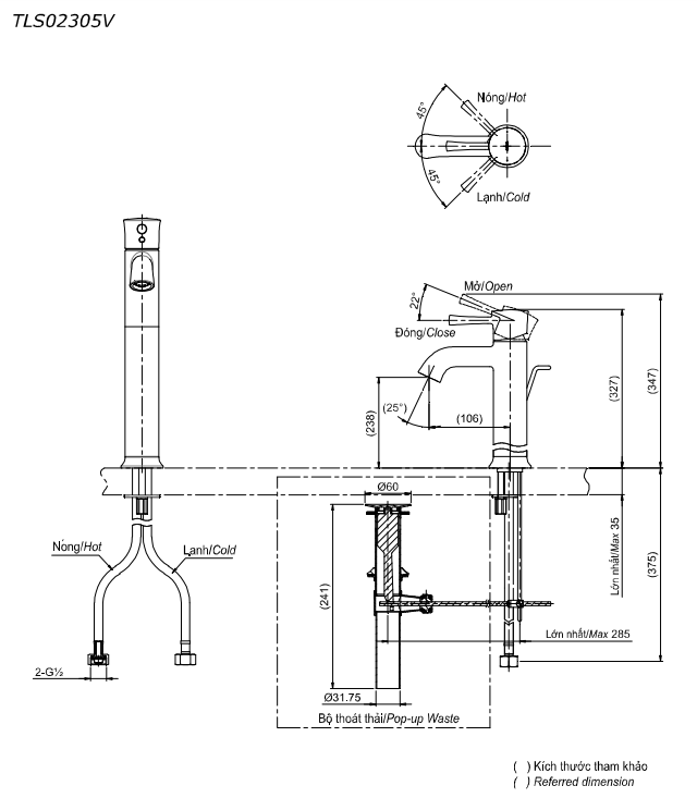 Vòi lavabo nóng lạnh LN TOTO TLS02305V