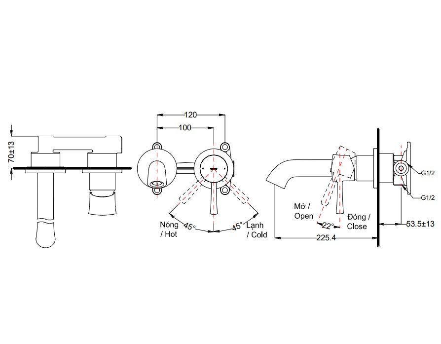 Vòi lavabo nóng lạnh gắn tường LN TOTO TLS02308B