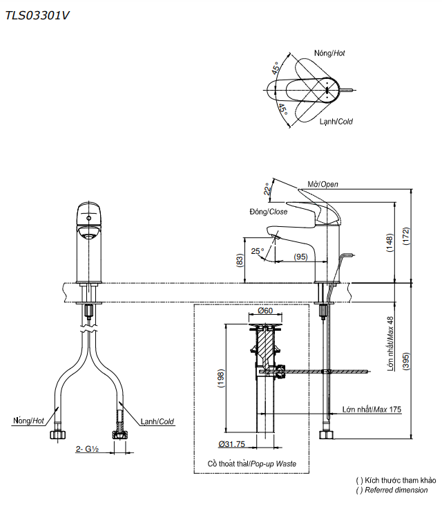 Vòi lavabo nóng lạnh LC TOTO TLS03301V