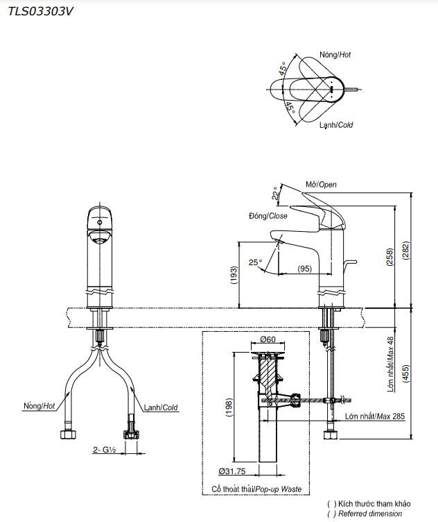 Vòi lavabo nóng lạnh LC TOTO TLS03303V