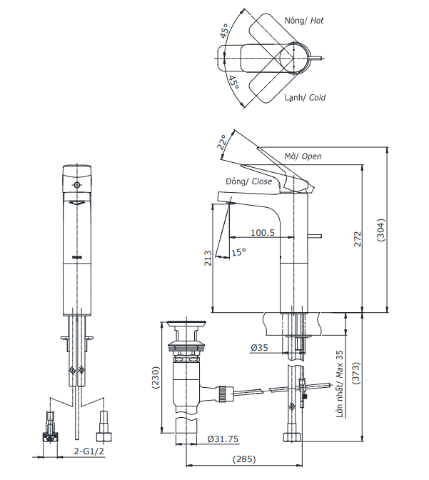 Vòi lavabo nóng lạnh Rei-S TOTO TTLR302FV-1R