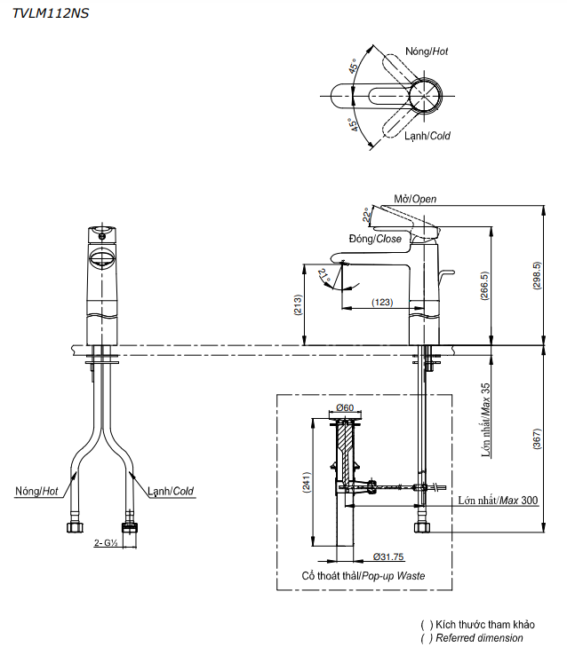 Vòi lavabo nóng lạnh New Standard TOTO TVLM112NS