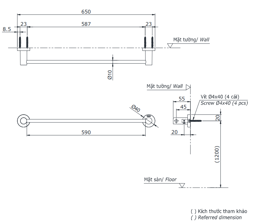 Thanh vắt khăn đơn TOTO YT406S6RV