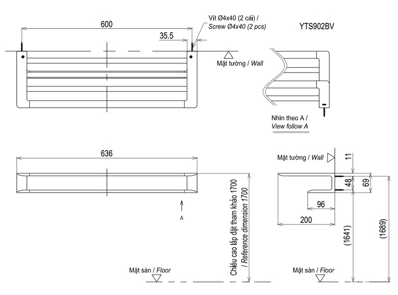 Thanh vắt khăn 2 tầng TOTO YTS902BV