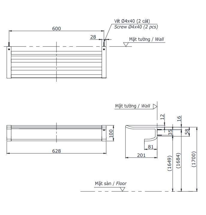 Thanh vắt khăn 2 tầng TOTO YTS903BV