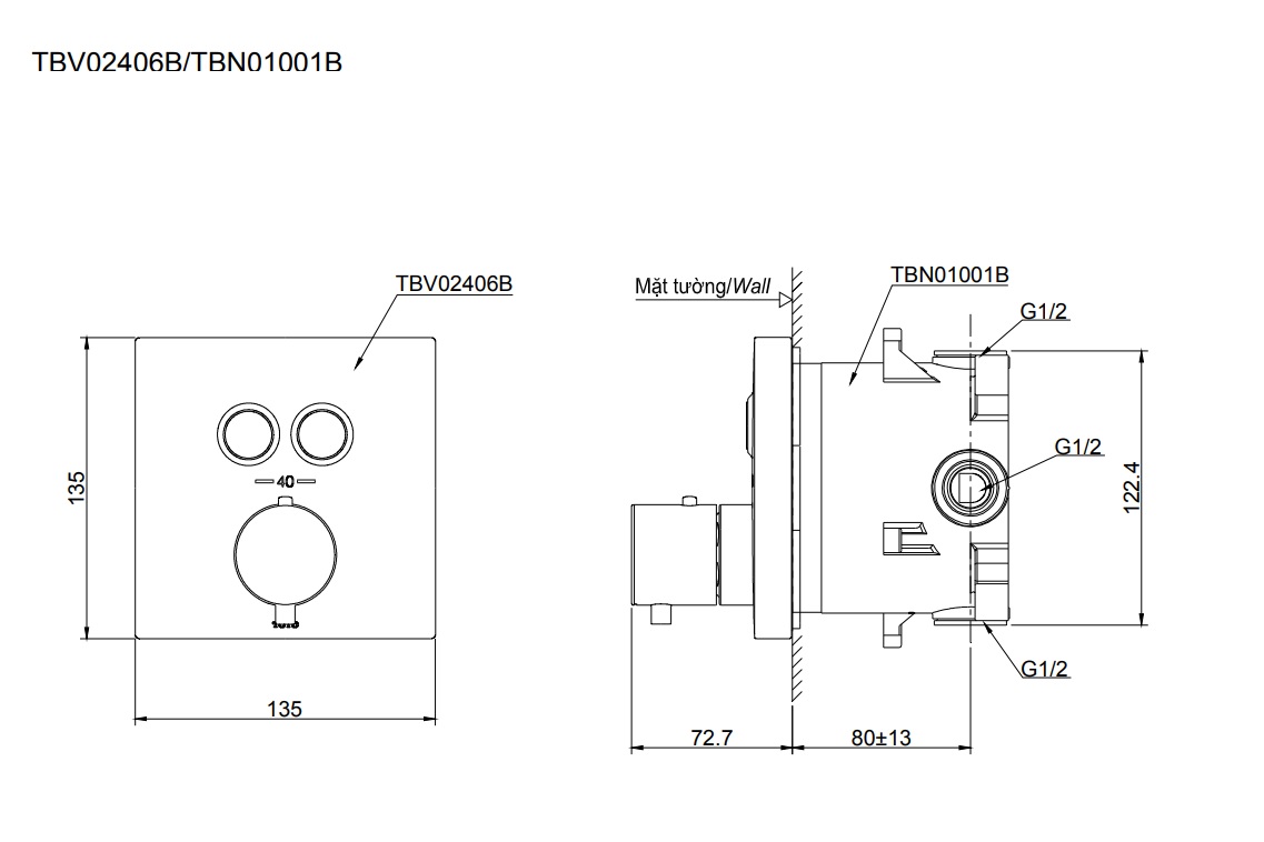 Van điều chỉnh nhiệt độ kèm van chuyển hướng 2 đường nước TOTO TBV02406B