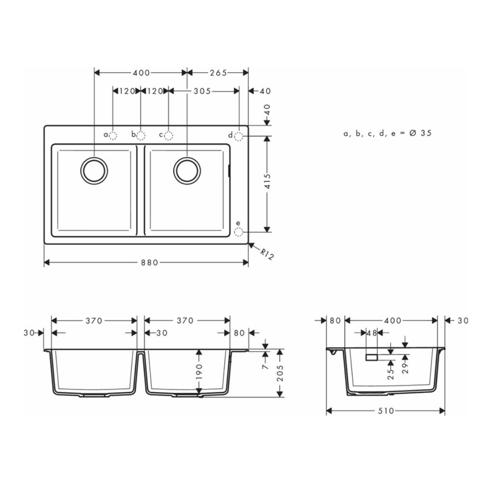 Chậu rửa chén Hansgrohe 43316290 2 hố đá S51 - 2