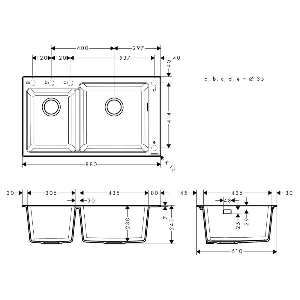 Chậu rửa chén Hansgrohe 43317380 2 hố đá S51 - 2