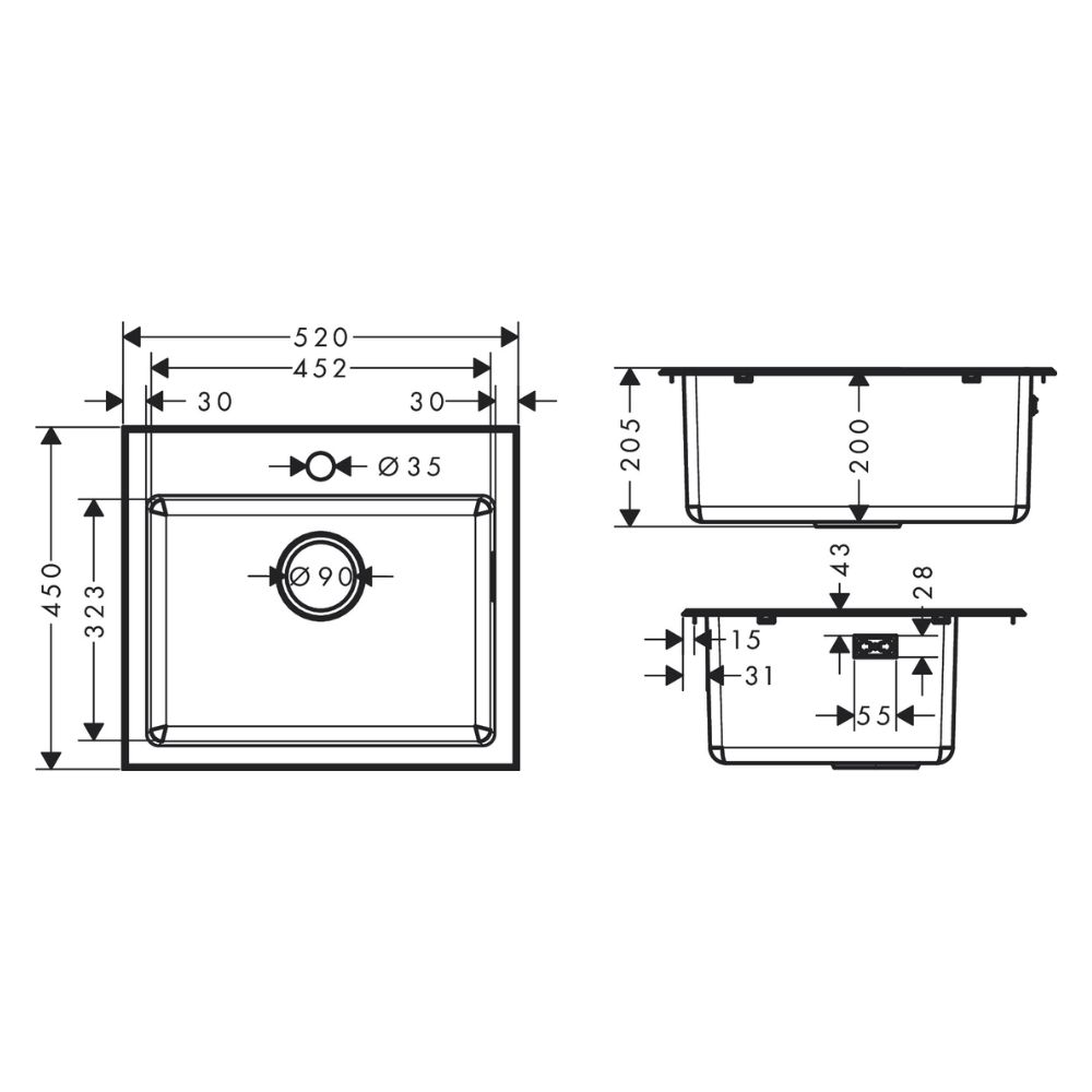Chậu rửa chén Hansgrohe 43353807 1 hố thép không gỉ S43 - 2