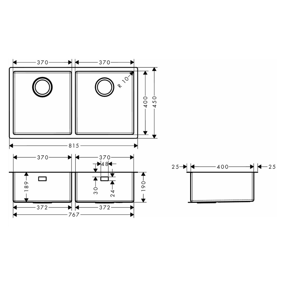 Chậu rửa chén Hansgrohe 43430809 2 hố thép không gỉ S71 - 2