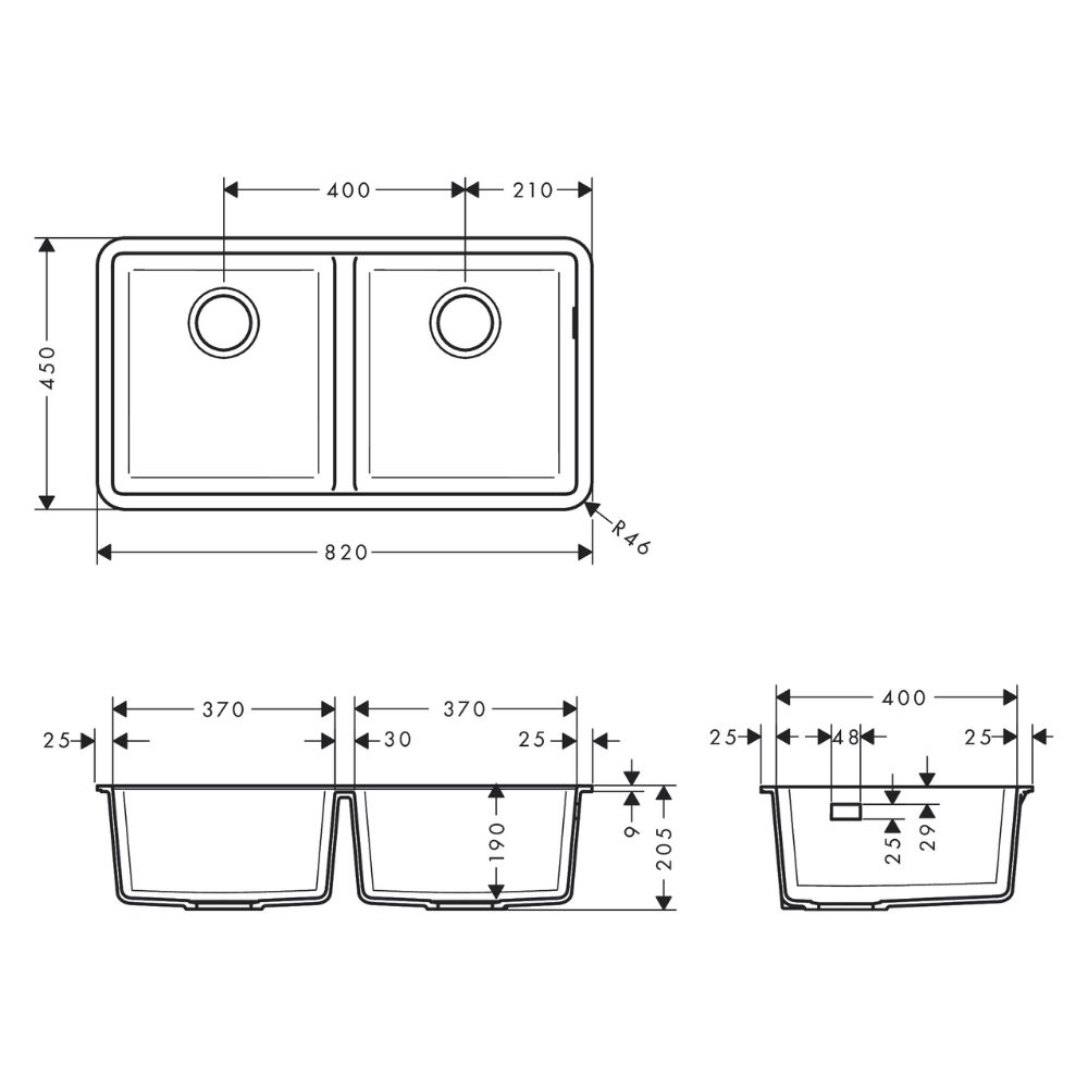 Chậu rửa chén Hansgrohe 43434380 2 hố đá S51 - 2