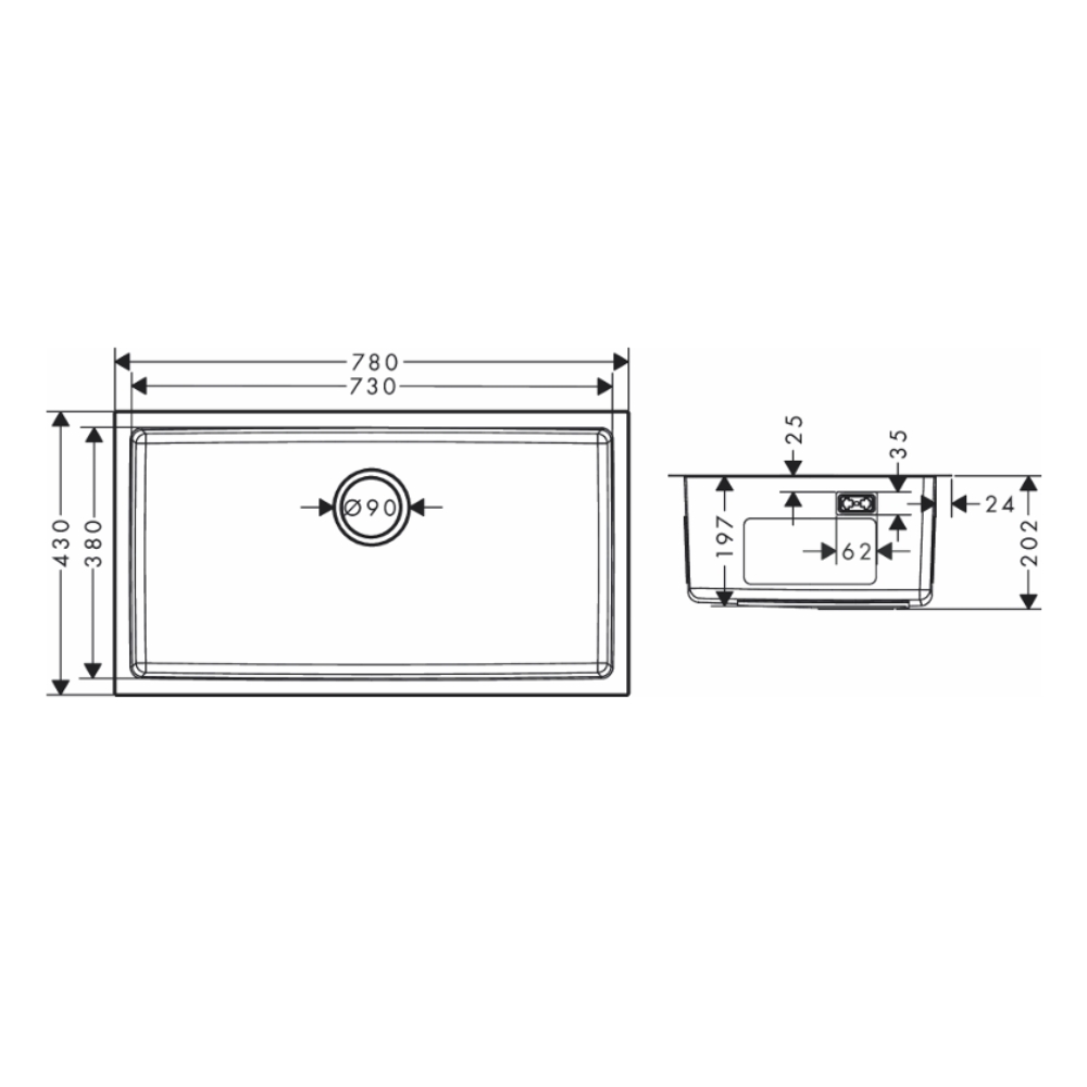 Chậu rửa chén Hansgrohe 43454807 1 hố thép không gỉ S43 - 3