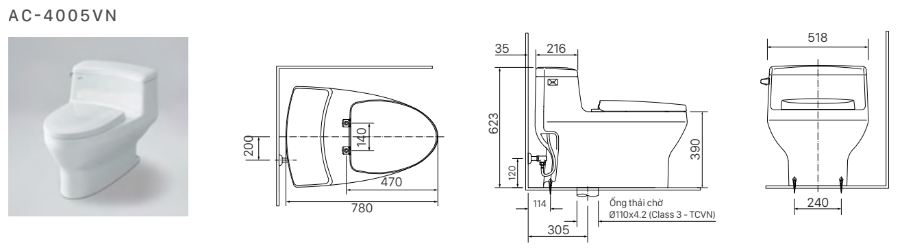 Bồn cầu 1 khối nắp điện tử INAX AC-4005 + CW-H17VN
