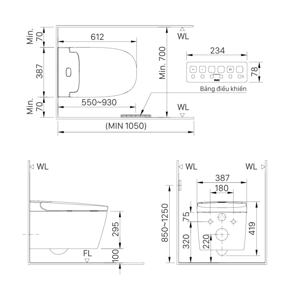 Bồn cầu treo tường nắp điện tử Saras INAX AC-820VN (AC820VN)
