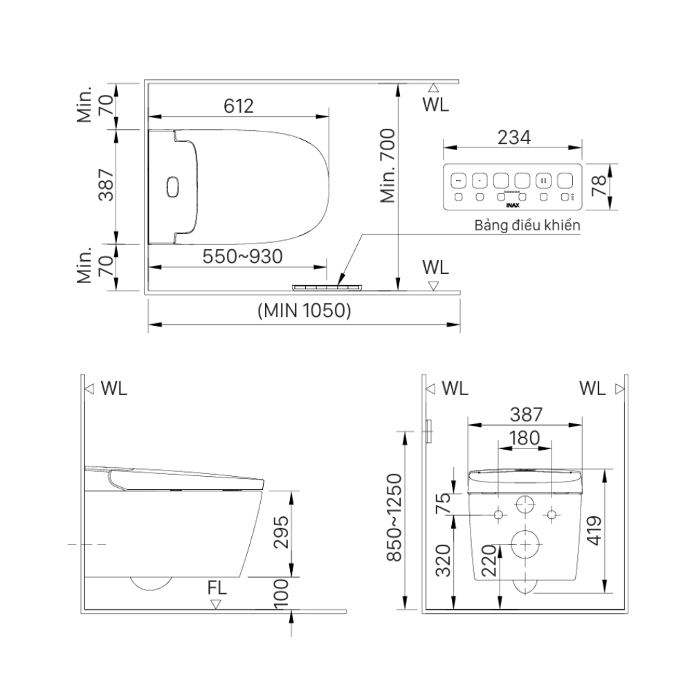 Bồn cầu treo tường nắp điện tử Saras INAX AC-821VN (AC821VN)