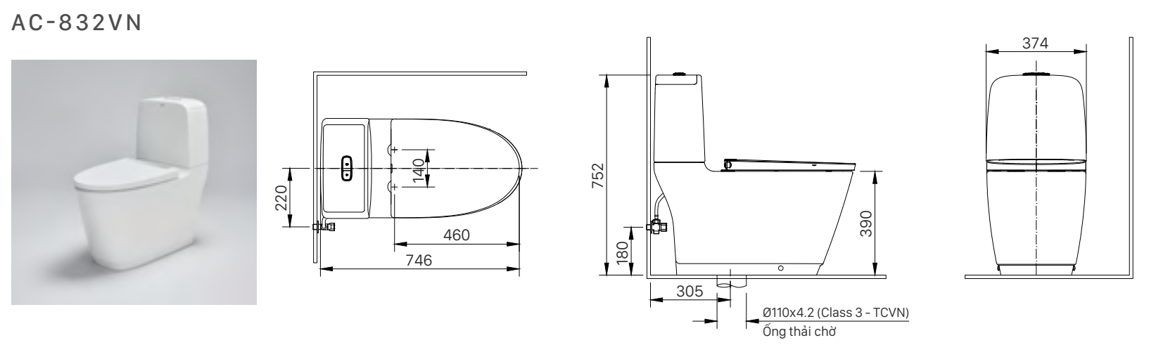 Bồn cầu 2 khối nắp điện tử INAX AC-832 + CW-KA22AVN