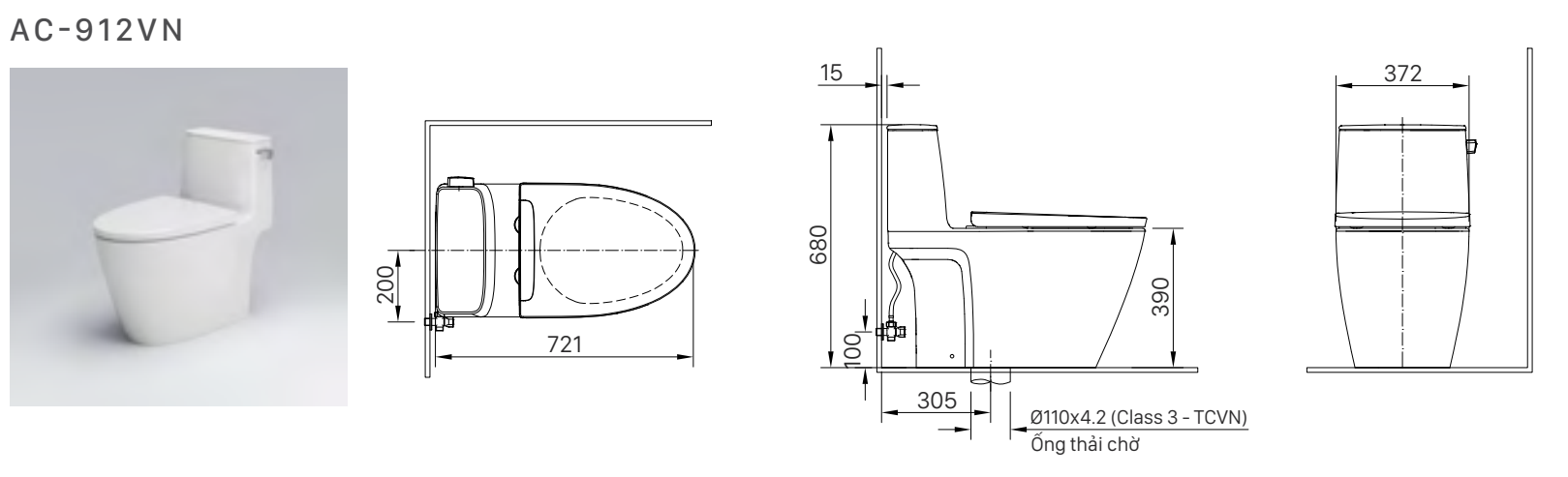 Bồn cầu 1 khối nắp điện tử INAX AC-912 + CW-H20VN