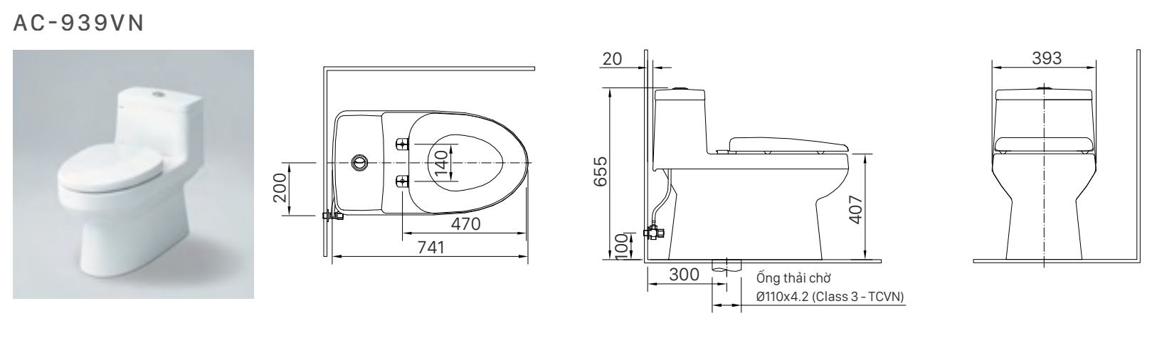 Bồn cầu 1 khối nắp rửa cơ INAX AC-939 + CW-S15VN
