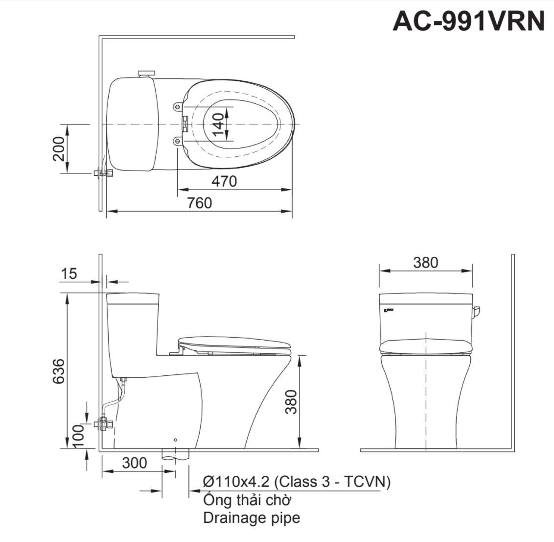 Bồn cầu 1 khối INAX AC-991VRN (AC991VRN) nắp đóng êm