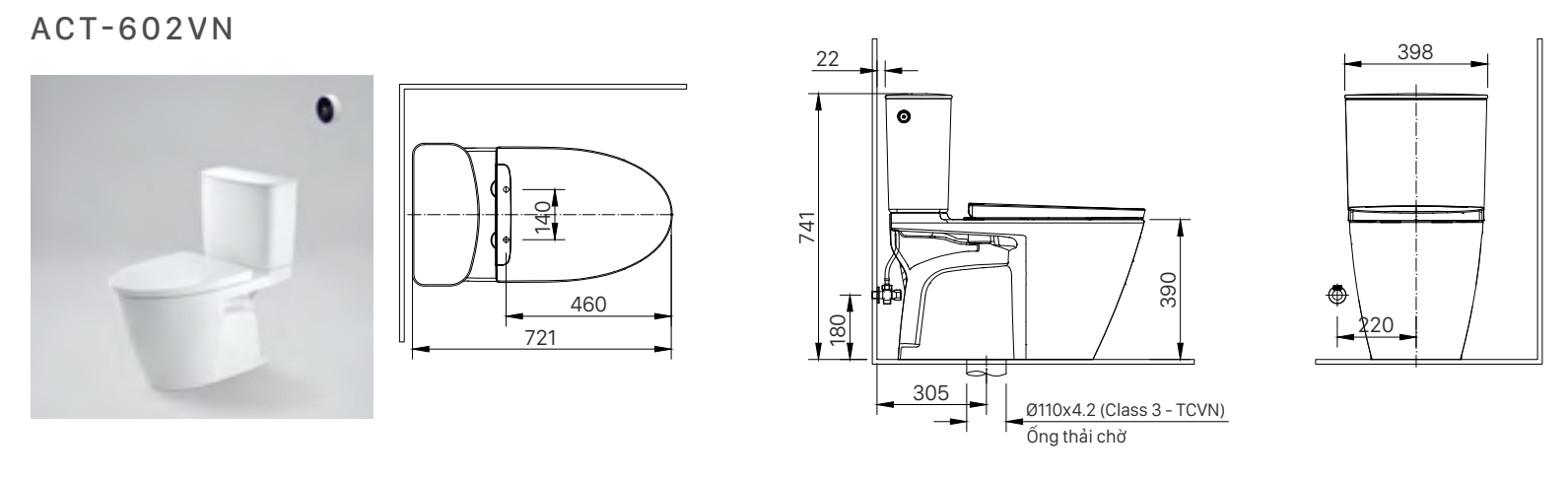 Bồn cầu 2 khối xả cảm ứng nắp rửa cơ INAX ACT-602 + CW-S32VN