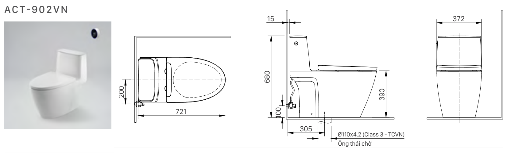 Bồn cầu 1 khối xả cảm ứng nắp điện tử INAX ACT-902 + CW-H17VN