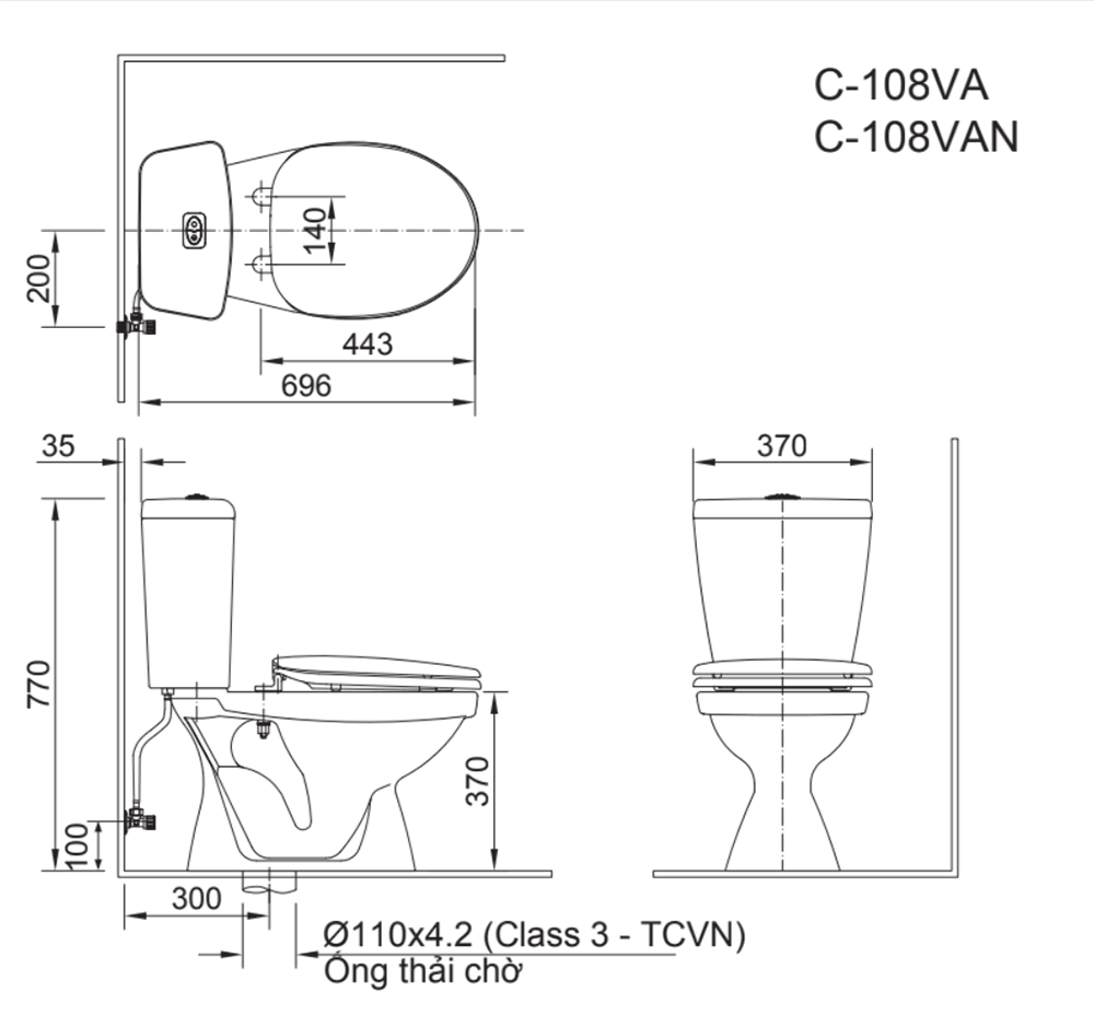 Bồn cầu 2 khối INAX C-108VAN (C108VAN) nắp đóng êm