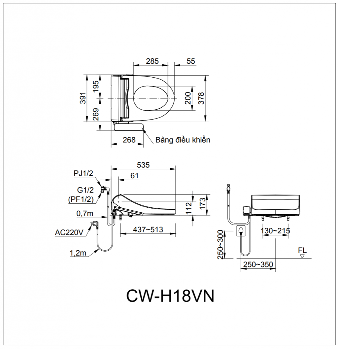 Nắp rửa điện tử thông minh INAX CW-H18VN (CWH18VN)