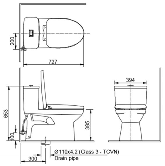 Bồn cầu 1 khối nắp rửa cơ INAX C-969-S15VN (C969S15VN)