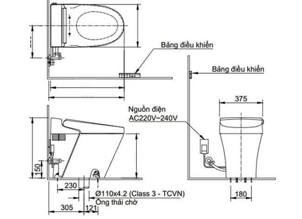 Bản vẽ của Bồn cầu điện tử INAX Satis G AC-G216VN