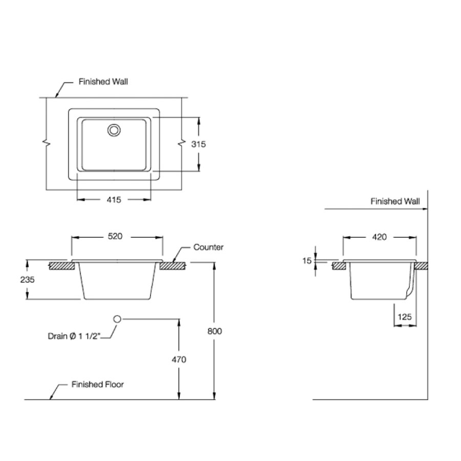 Chậu dịch vụ COTTO C5201 đặt bàn Sink 20 - 2
