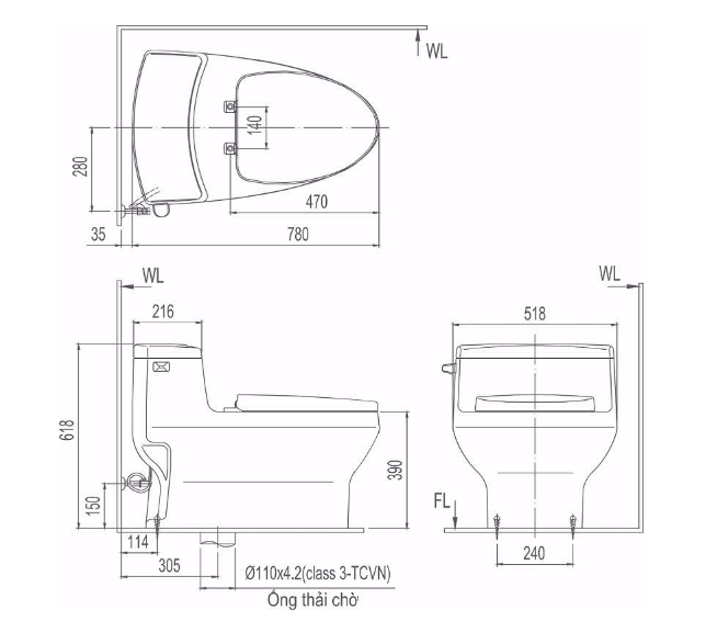 Bồn cầu 1 khối INAX AC-4005VN (AC4005VN) nắp đóng êm