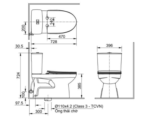 Bồn cầu 2 khối INAX C-514VWN (C514VWN) nắp đóng êm