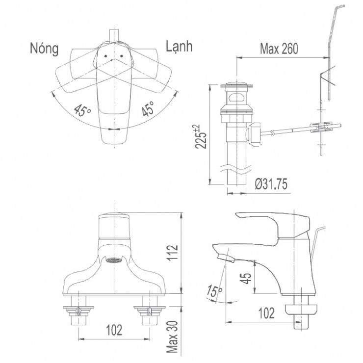 Vòi chậu lavabo nóng lạnh INAX LFV-211S (LFV211S)