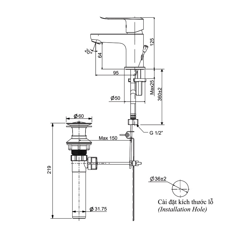 Vòi chậu lavabo nóng lạnh INAX LFV-2012S (LFV2012S)
