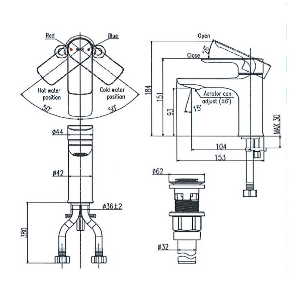 Vòi chậu lavabo nóng lạnh INAX LFV-612S (LFV612S)